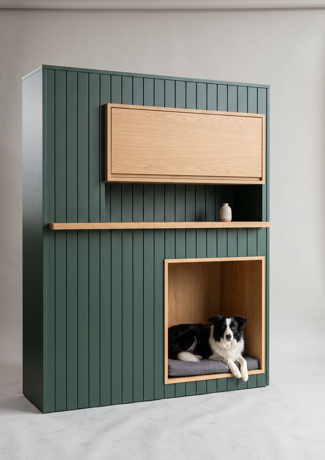 Panel, a grooved green wall with a den niche. Concept visual