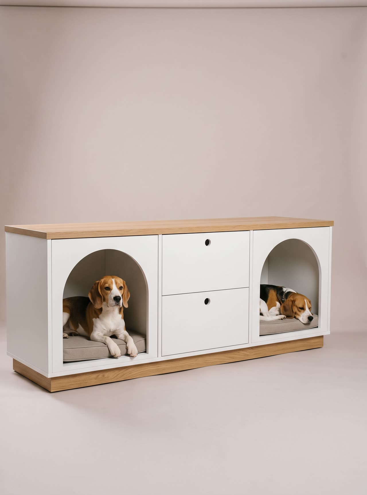 Twin, a white sideboard with two arched dens. Concept visual