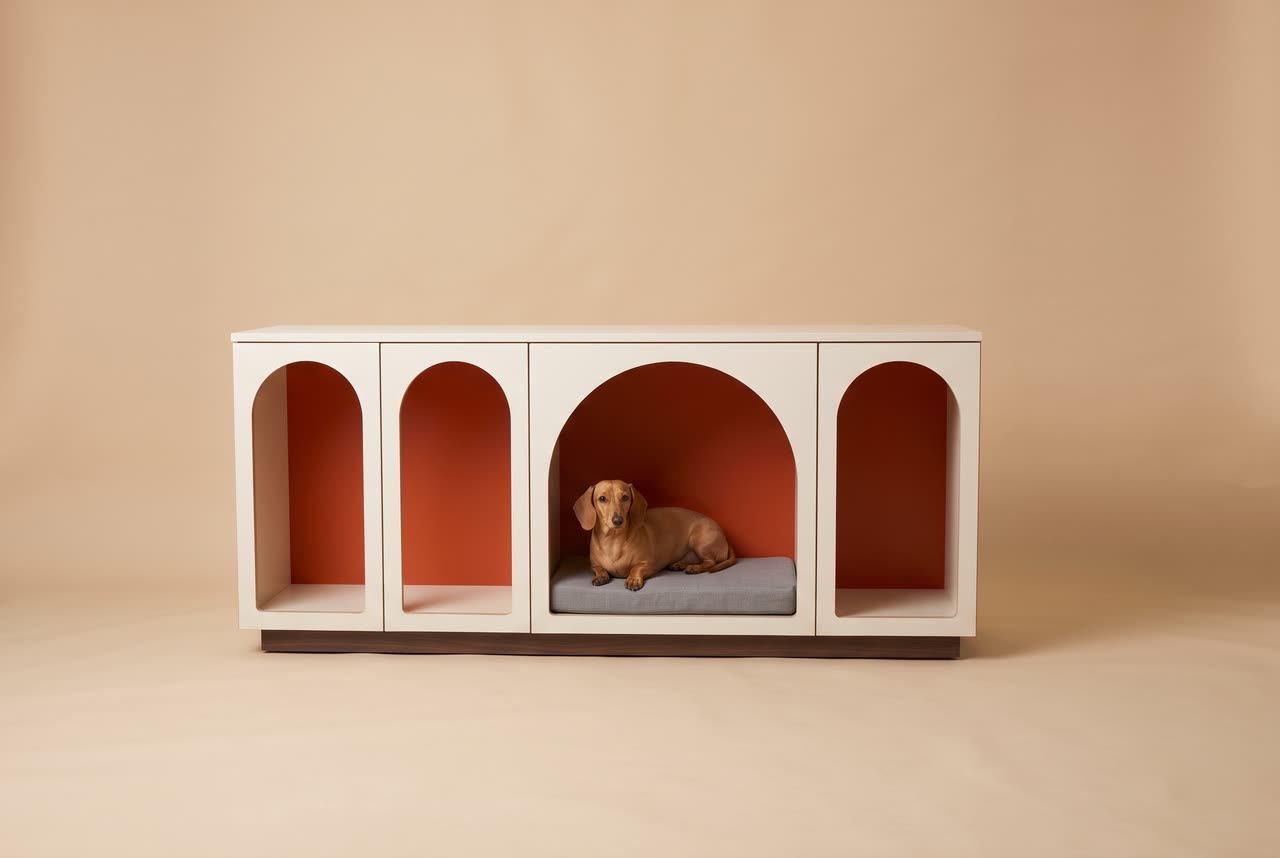 Arcade, a white sideboard with arched openings. Concept visual