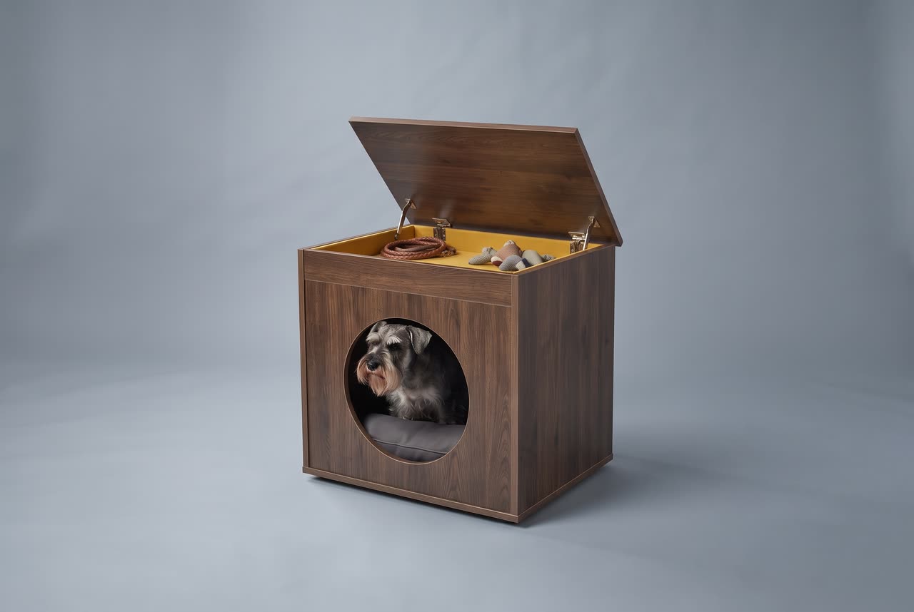Reveal, a dark side table with a storage lid. Concept visual