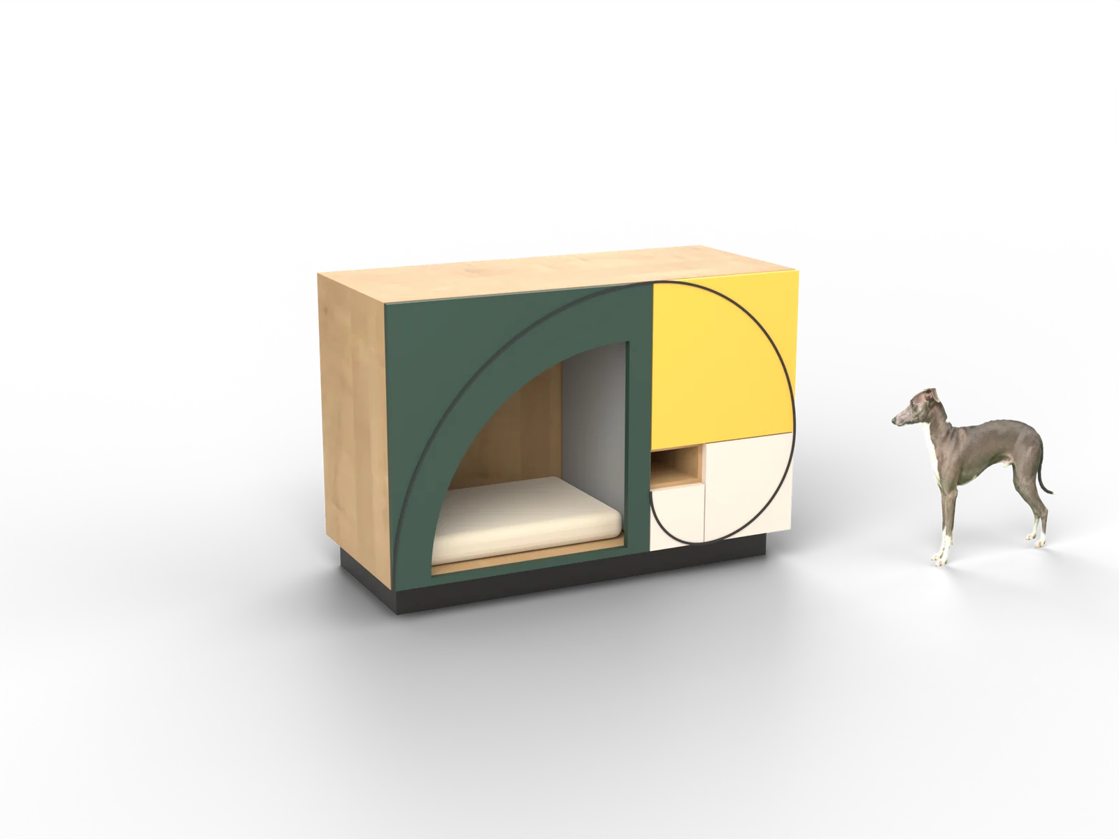 Fibonacci, aus unserer Zeichnung gerendert, mit einem Hund (Italienisches Windspiel)