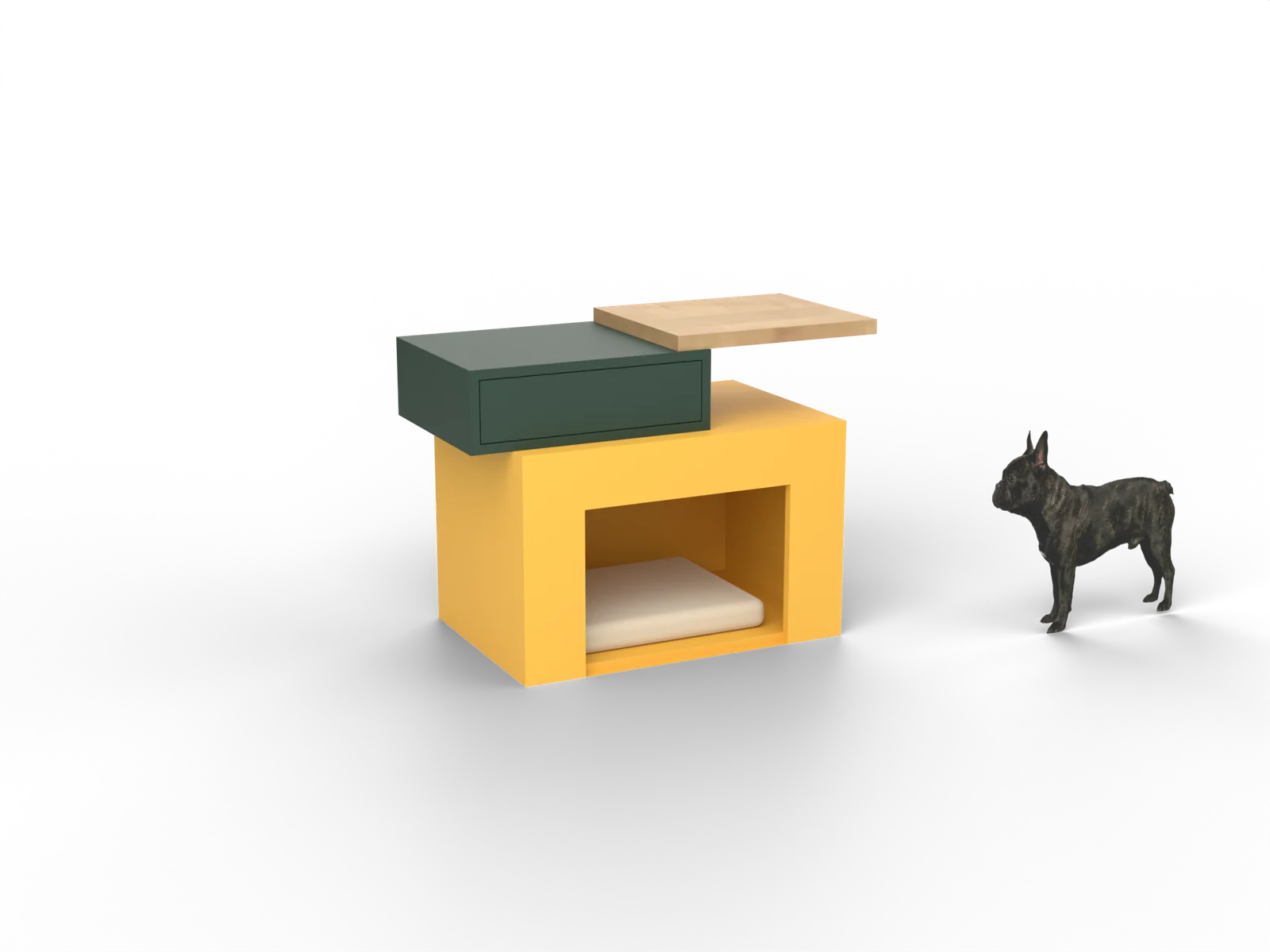 Offset, gerenderd uit onze tekening, met een franse bulldog