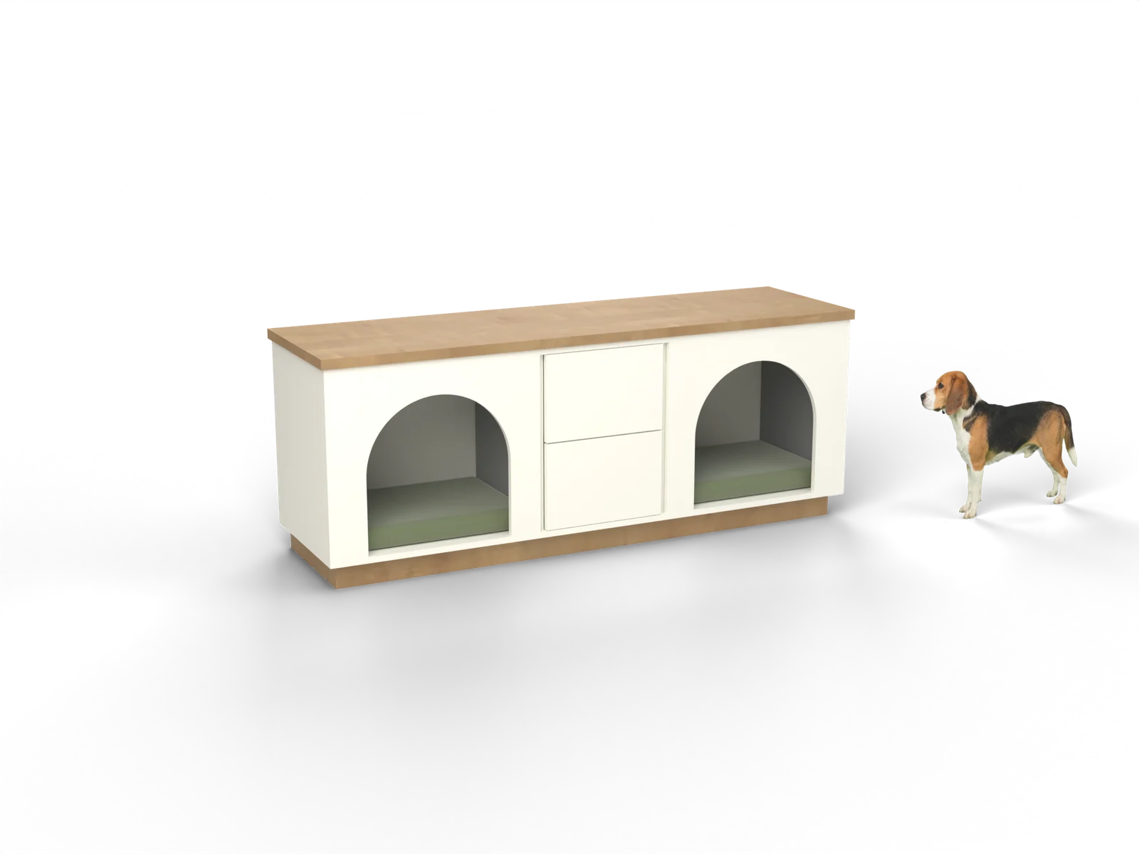 Twin, gerenderd uit onze tekening, met de hond waarvoor hij getekend is